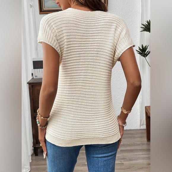 NEW Crochet Floral Cap Sleeve Sweater Knit Short Sleeves Sweater Size Large - Picture 5 of 8